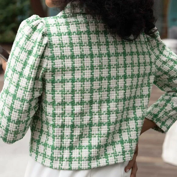 Green Tweed Blazer NWT Women's Basic Blazer Jacket - Picture 3 of 3